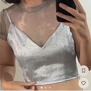 Baby blue floral crop tank with corset back straps